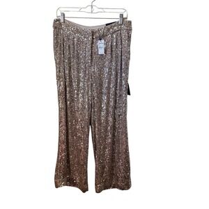 Express Cropped High Rise Wide Leg Sequin Pants Medium Silver‎ Party